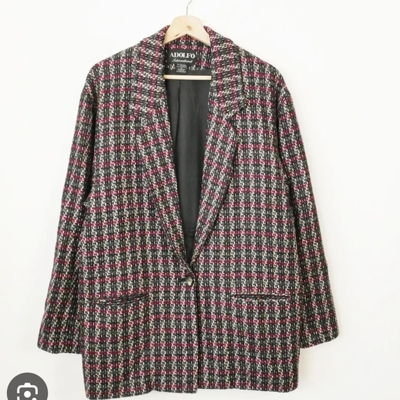 Adolfo Jackets & Blazers - Adolfo Women's Black and Red Checkered Blazer